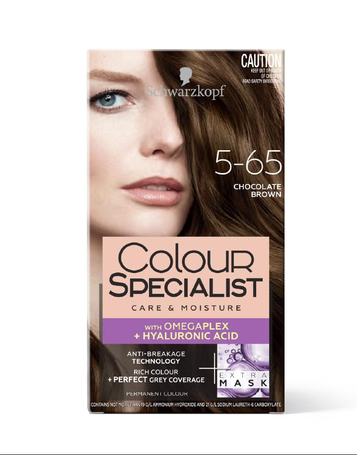 Schwarzkopf Colour Specialist At Home Permanent Hair Colour With Omegaplex Anti-Breakage Technology And Hyaluronic Acid With 2 After Colour Repair Masks For Softer Hair, 5.65 Chocolate Brown 165ml
