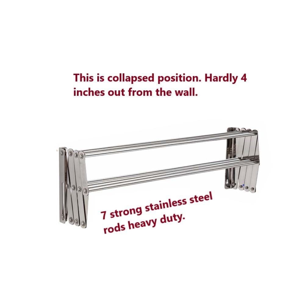 Drumstone (𝐒𝐩𝐞𝐜𝐢𝐚𝐥 𝟏𝟓 𝐘𝐞𝐚𝐫𝐬 𝐖𝐚𝐫𝐫𝐚𝐧𝐭𝐲 Stainless Steel Wall Mounted Foldable Zig Zag Clothes Drying Stand | Heavy Duty 7 Rod 2 Feet Towel & Laundry Rack | Balcony
