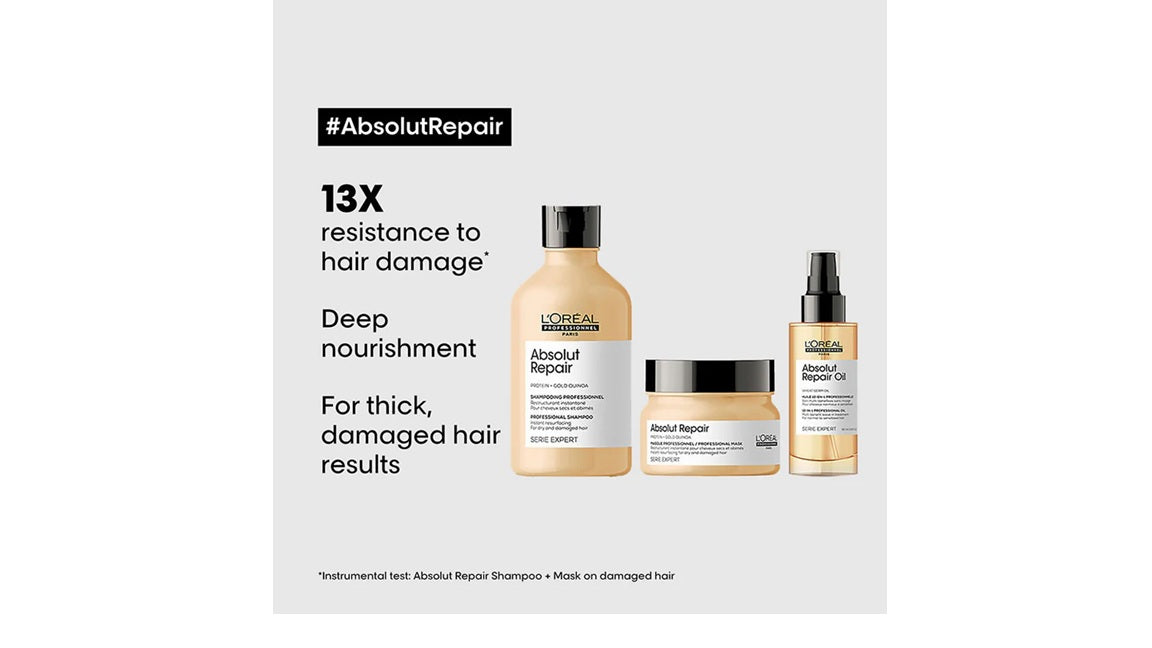 LOreal Professionnel Absolut Repair Shampoo, Hair Mask & Hair Serum, Serie Expert - combo - 300ml+250ml+90l