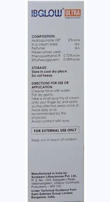 IBGlow Ultra Depigmenting Cream (15gm) For Freckles, Chloasma, Melasma