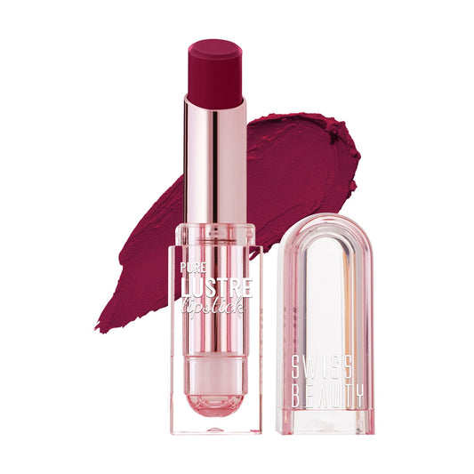 Swiss Beauty Pure Lustre Lipstick | High Shine Finish | Smooth Glide | With Olive Oil & Vitamin E | Hydrating | Shade- Mad Maroon, 3.8gm