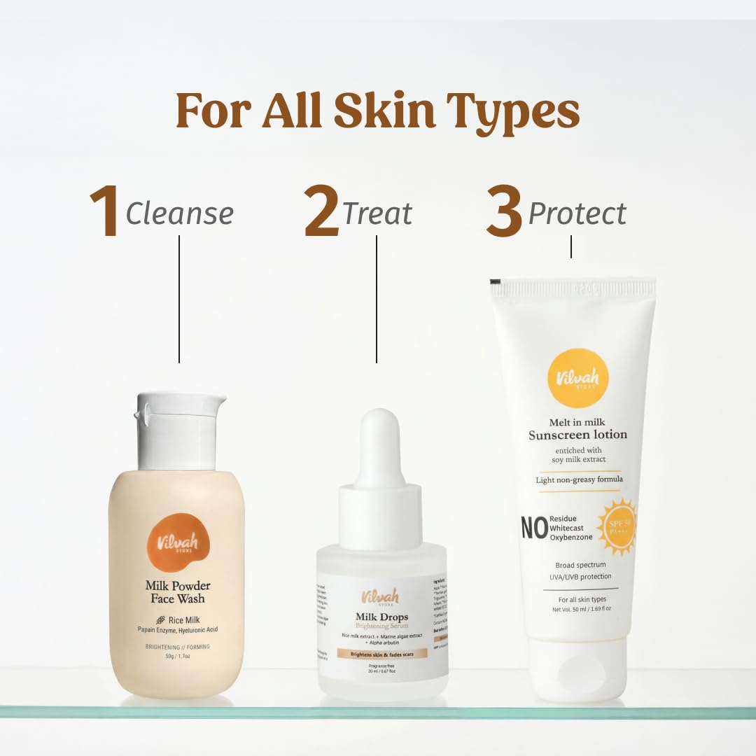 VILVAH Milk Drops Skin Brightening Serum With Rice Milk, Marine Algae Extract & Alpha-Arbutin (20ml)