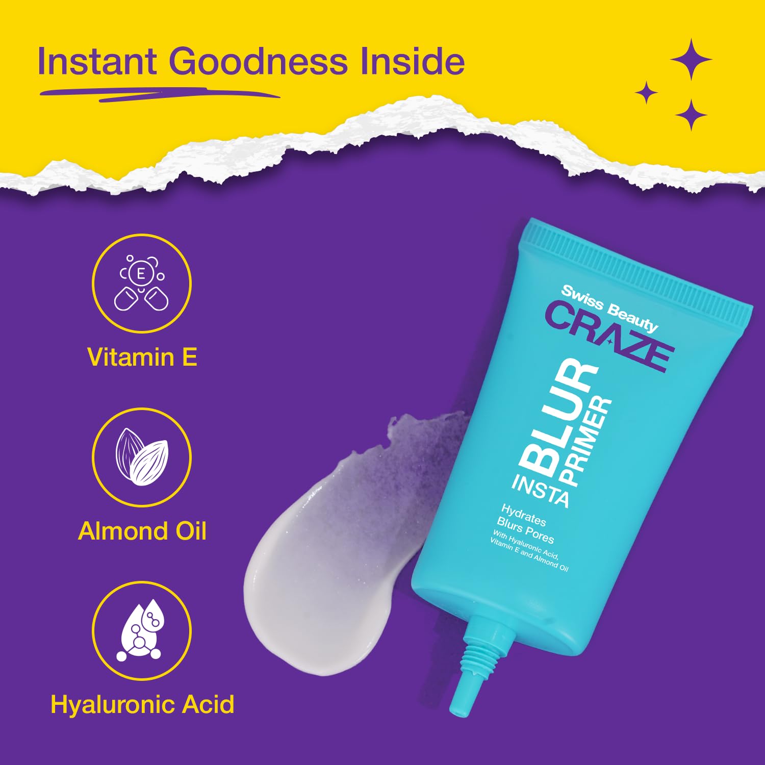 Swiss Beauty CRAZE Insta Blur Primer | Minimises Pores and Fine Lines | Infused with Vitamin E | 20g