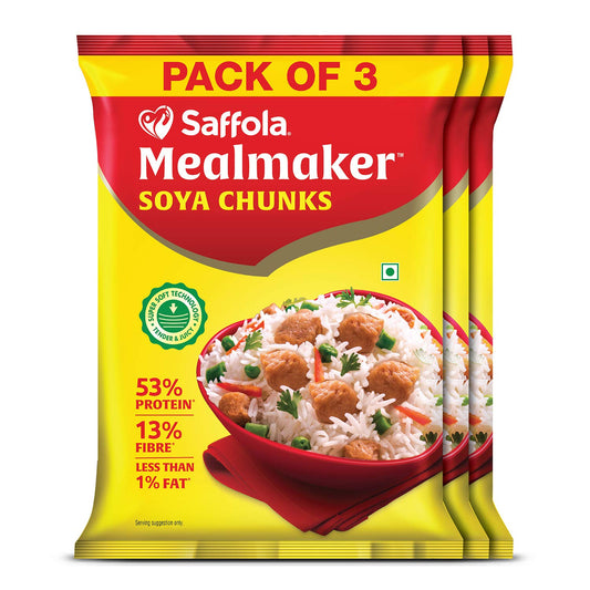 Saffola Mealmaker SOYA Chunks with Supersoft Technology, Tender & Juicy, Pouch 3 x 400gm