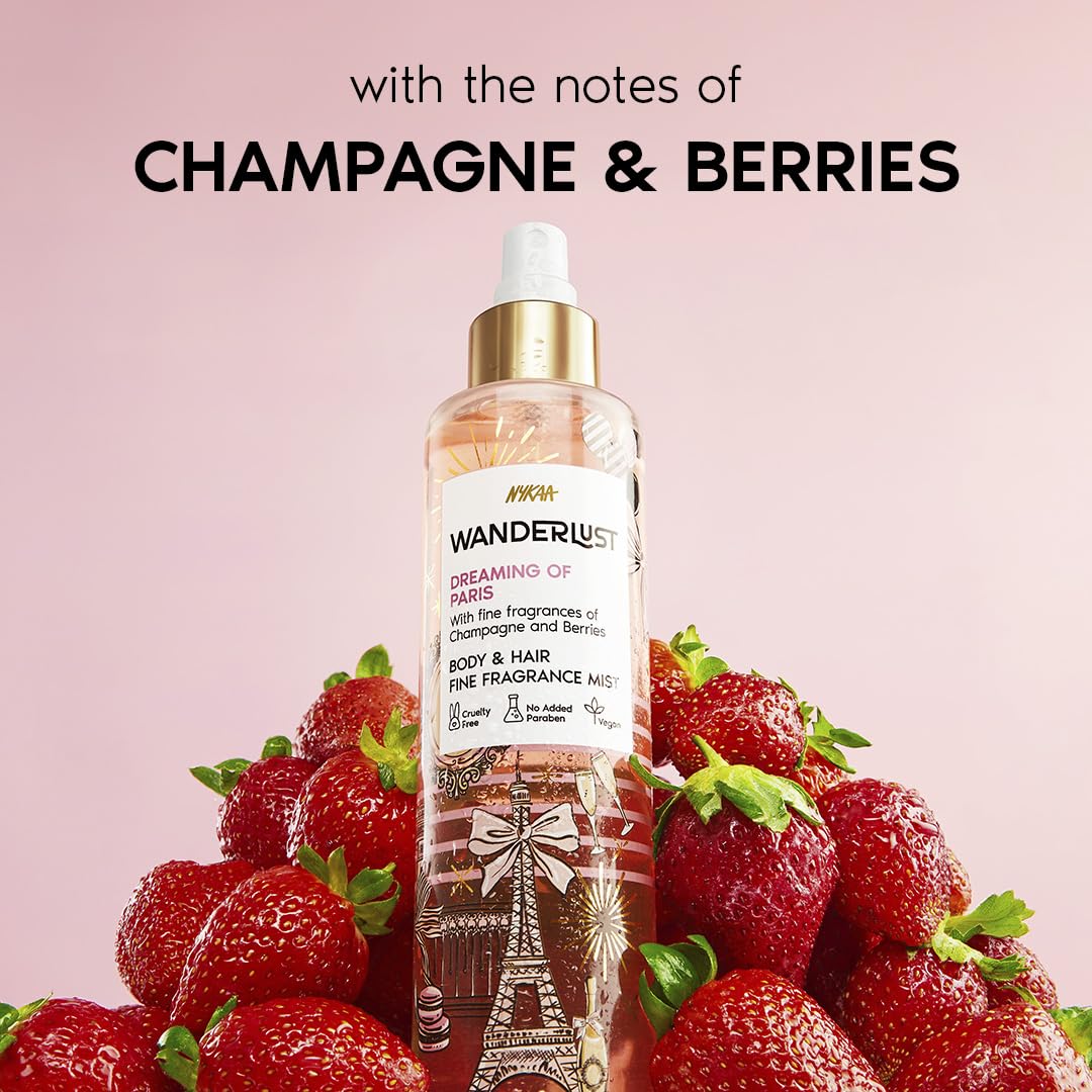 Nykaa Wanderlust Dreaming of Paris Body & Hair Mist, Champagne & Berries Fragrance, Cruelty-Free, Long-Lasting Fine Perfume Spray, 200ml