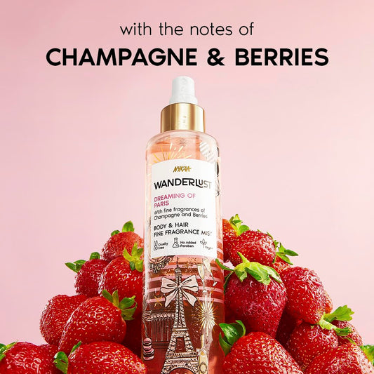 Nykaa Wanderlust Dreaming of Paris Body & Hair Mist, Champagne & Berries Fragrance, Cruelty-Free, Long-Lasting Fine Perfume Spray, 200ml