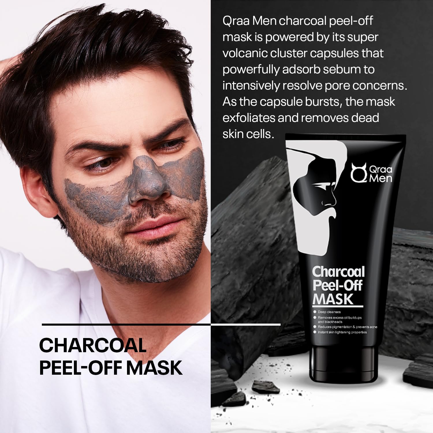 Qraa Men Activated Charcoal Peel Off Mask for Men| Deep Cleansing | Blackheads Removal | Dead Skin Removal | 100gm