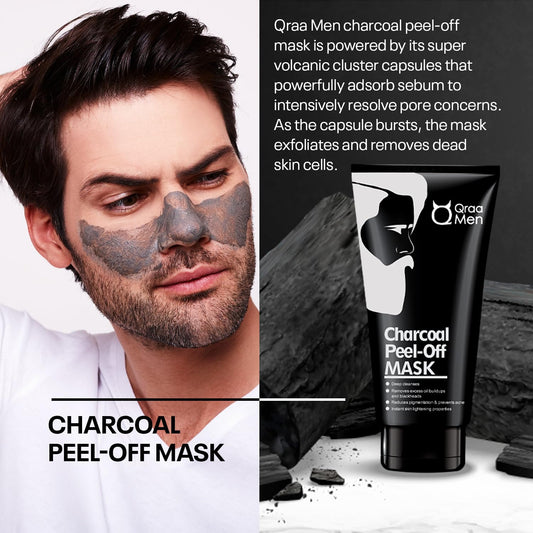 Qraa Men Activated Charcoal Peel Off Mask for Men| Deep Cleansing | Blackheads Removal | Dead Skin Removal | 100gm