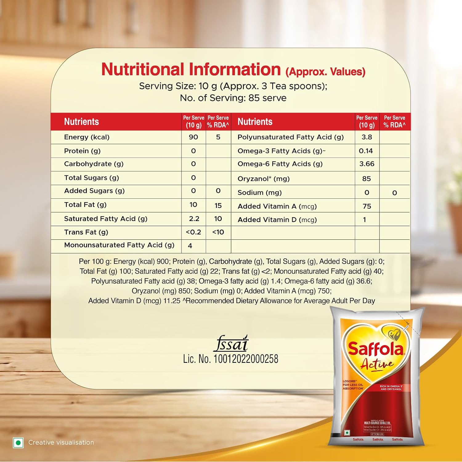 Saffola Active Refined Cooking oil | Rich in Omega 3 & Oryzanol | Multi-Source Edible Rice Bran & Soyabean oil | 930ml / 850g pouch