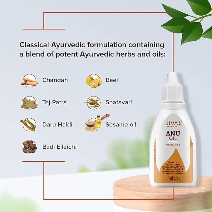 Jiva Anu Oil 20ml | 100% Ayurvedic Formulation | Clears blocked Channels Of Nasal Passage | Prevents Hair Loss & Graying | Helps With Heahache, Migrane & Sinus Disease (Pack of 2)