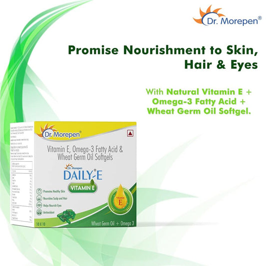 DR. MOREPEN Daily-E Natural Vitamin E 10 Softgels With Omega 3 Fatty Acid & Wheat Germ Oil For skin ageing, hair damage