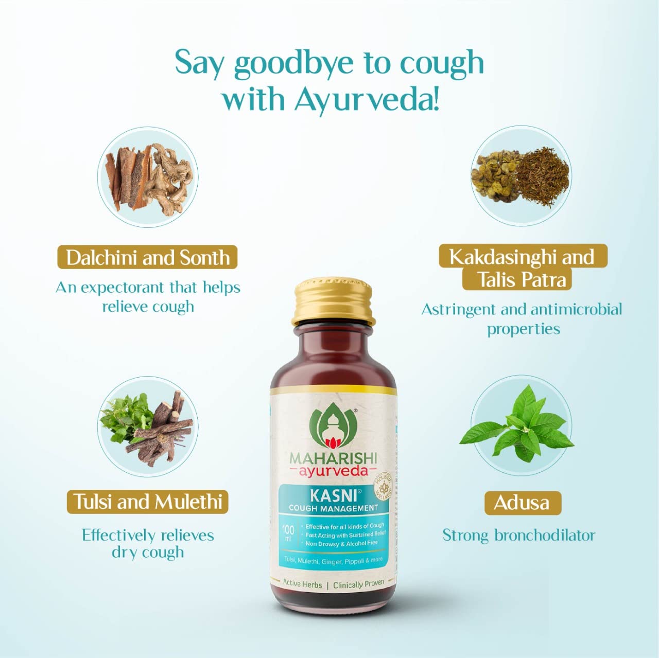 Maharishi Ayurveda Kasni Cough Syrup 100 ml For Kids Dry Cough Chronic Cough , Throat Care
