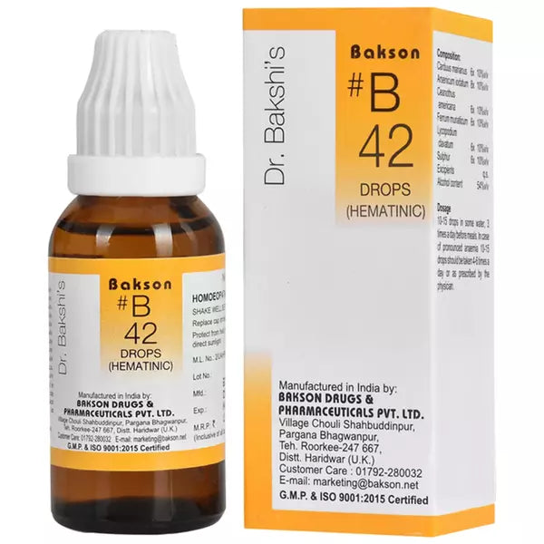 Bakson B42 Hematinic Drops (30ml) For Anemia, Blood Circulation, Weakness, Hemoglobin level