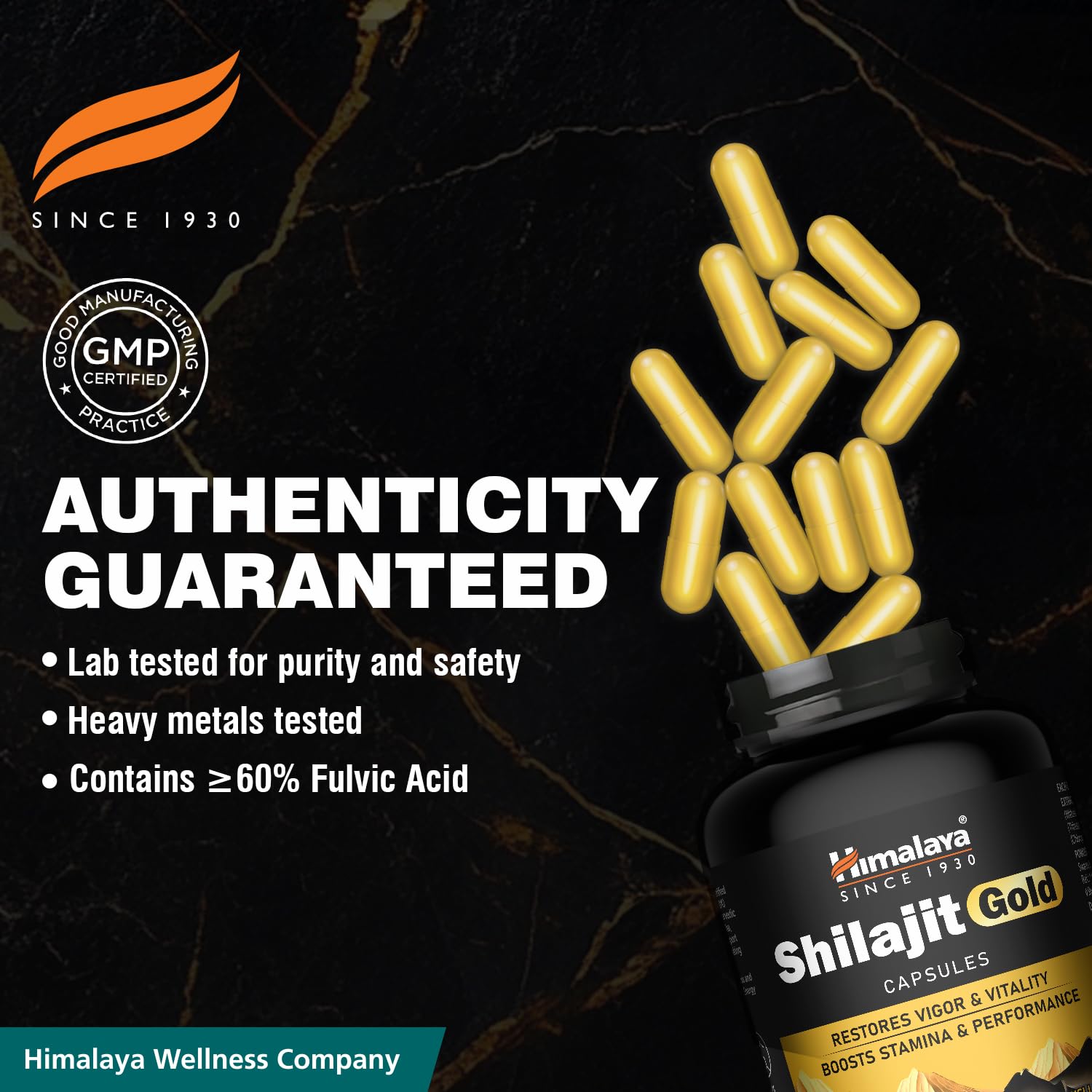 Himalaya Shilajit/Shilajeet Gold Capsules | 100% Pure Himalayan Shilajit + 24 Carat Gold | 20 Capsules