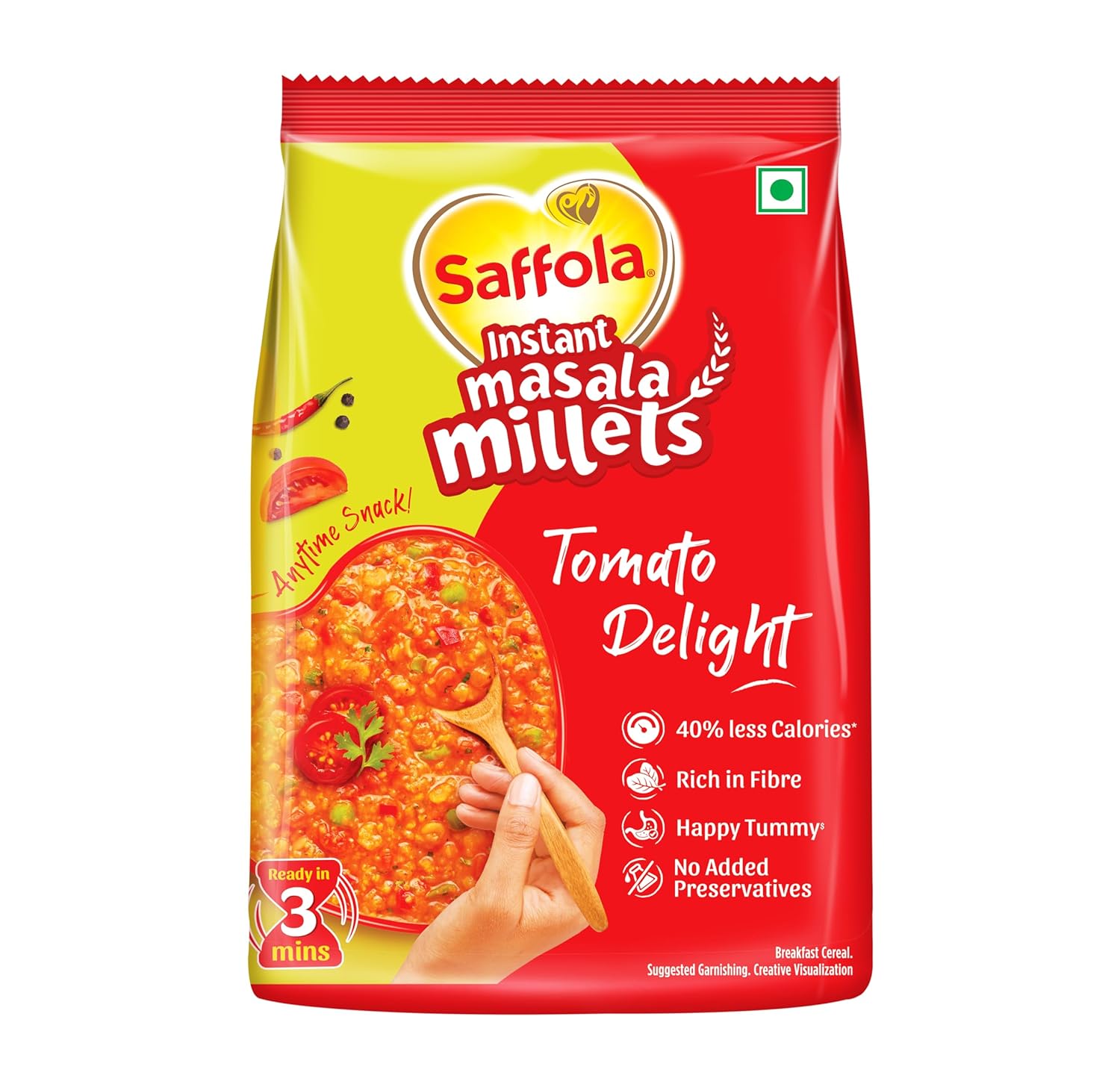 Saffola Masala Millets Tomato Delight| Lower in calories, Rich in Fibre | Yummy Millets for Happy Tummy, 225g