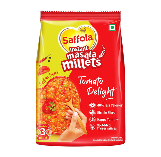 Saffola Masala Millets Tomato Delight| Lower in calories, Rich in Fibre | Yummy Millets for Happy Tummy, 225g