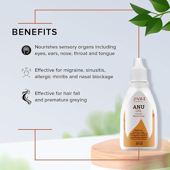 Jiva Anu Oil 20ml | 100% Ayurvedic Formulation | Clears blocked Channels Of Nasal Passage | Prevents Hair Loss & Graying | Helps With Heahache, Migrane & Sinus Disease (Pack of 2)