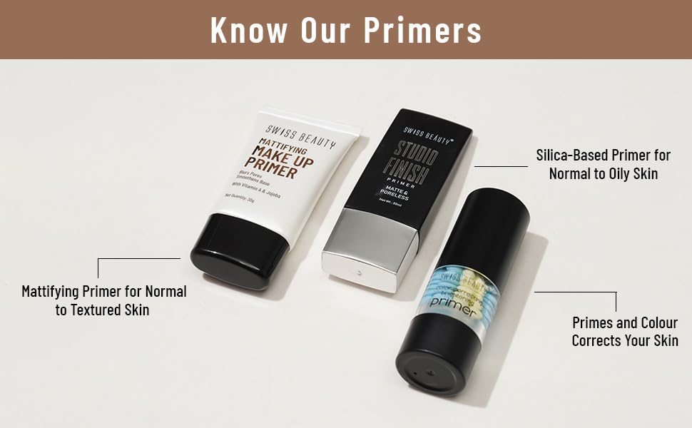 SWISS BEAUTY Makeup Primer Oil Free Mattifying Long Lasting Base, Shades, 30 ml