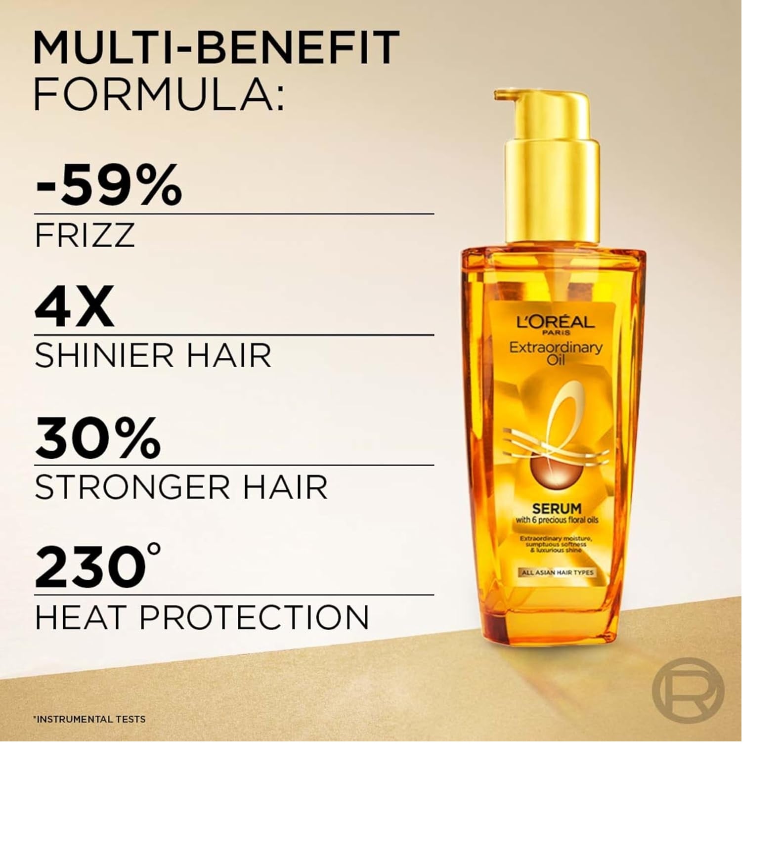 L'Oreal Paris Serum, Protection and Shine, For Dry, Flyaway & Frizzy Hair, With 6 Rare Flower Oils, Extraordinary Oil, 30ml