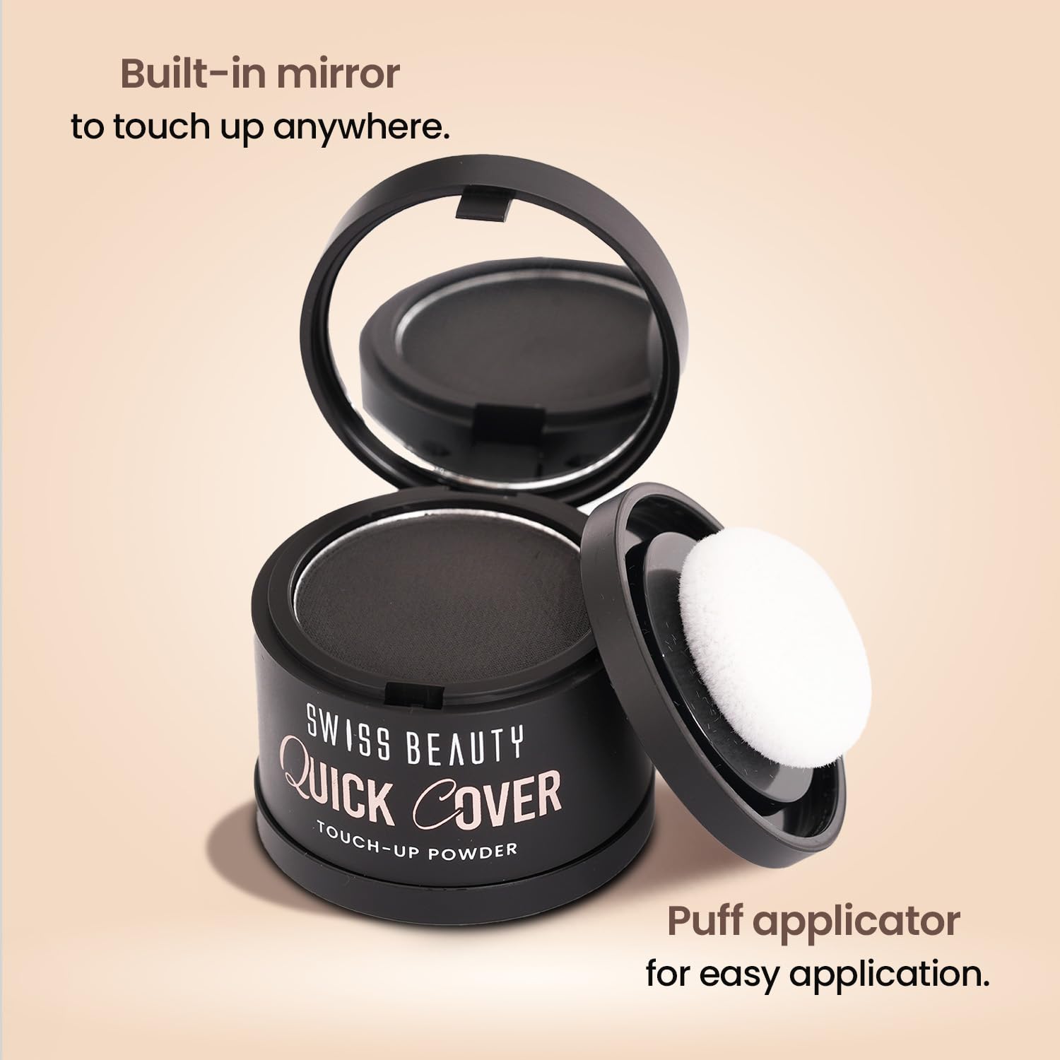 Swiss Beauty Quick Cover Touch-Up Powder | Covers Grey Roots & Bald Spots Instantly | Highly Pigmented | Ideal For Both Men & Women | Long-Lasting | Matte Finish | Shade- Smoky Black, 4g