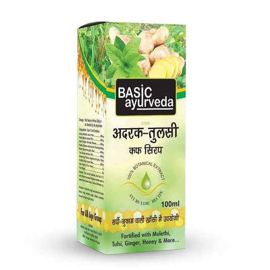 Basic Ayurveda Adrak Tulsi Cough Syrup 100 ml For cold and cough, Infections, allergies and inflammation