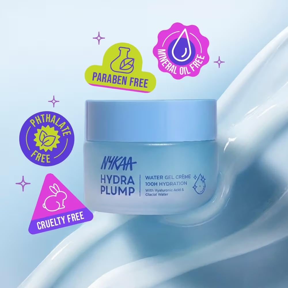 Nykaa Skin Hydra Plump Water Gel Creme Moisturiser, 100Hr Hydration, for Normal, Dry & Combination Skin, 50ml