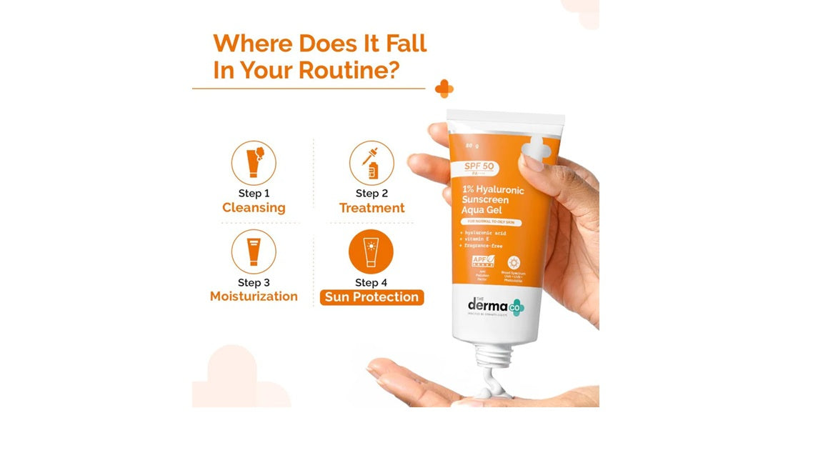 The Derma Co 1% Hyaluronic Sunscreen Aqua Gel SPF 50 PA++++ 80 gm