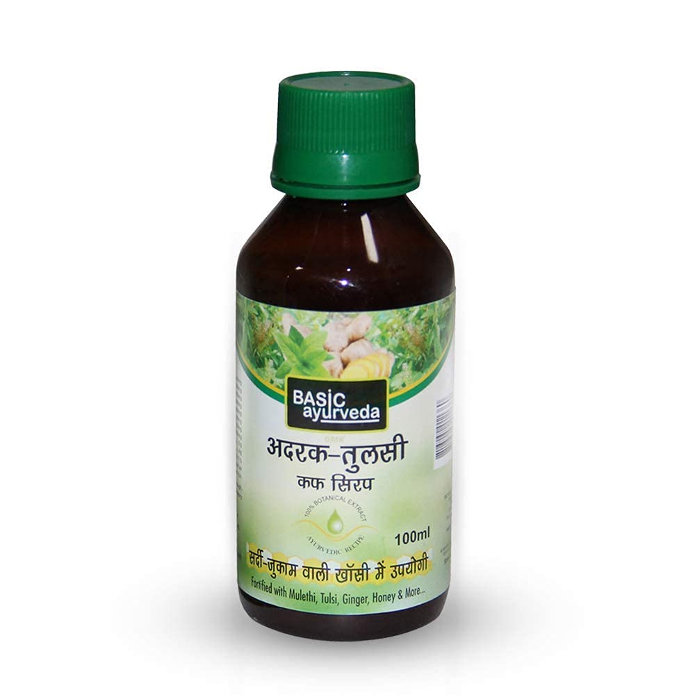 Basic Ayurveda Adrak Tulsi Cough Syrup 100 ml For cold and cough, Infections, allergies and inflammation