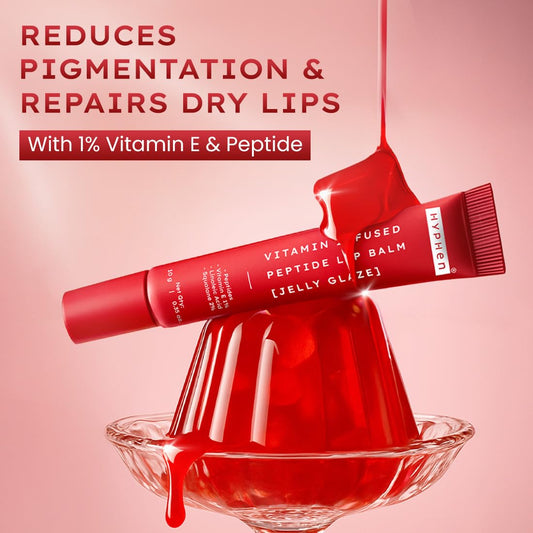 Hyphen Tinted Lip Balm, Brightens Dark & Dry Lips - 1% Vitamin E, Peptide & Squalane - Jelly Glaze (10g)