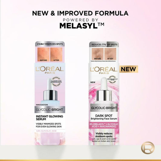 LOreal Paris Glycolic Bright 8% [Melasyl + Niacinamide] Face Serum For Brightening Dark Spots - 15 ml