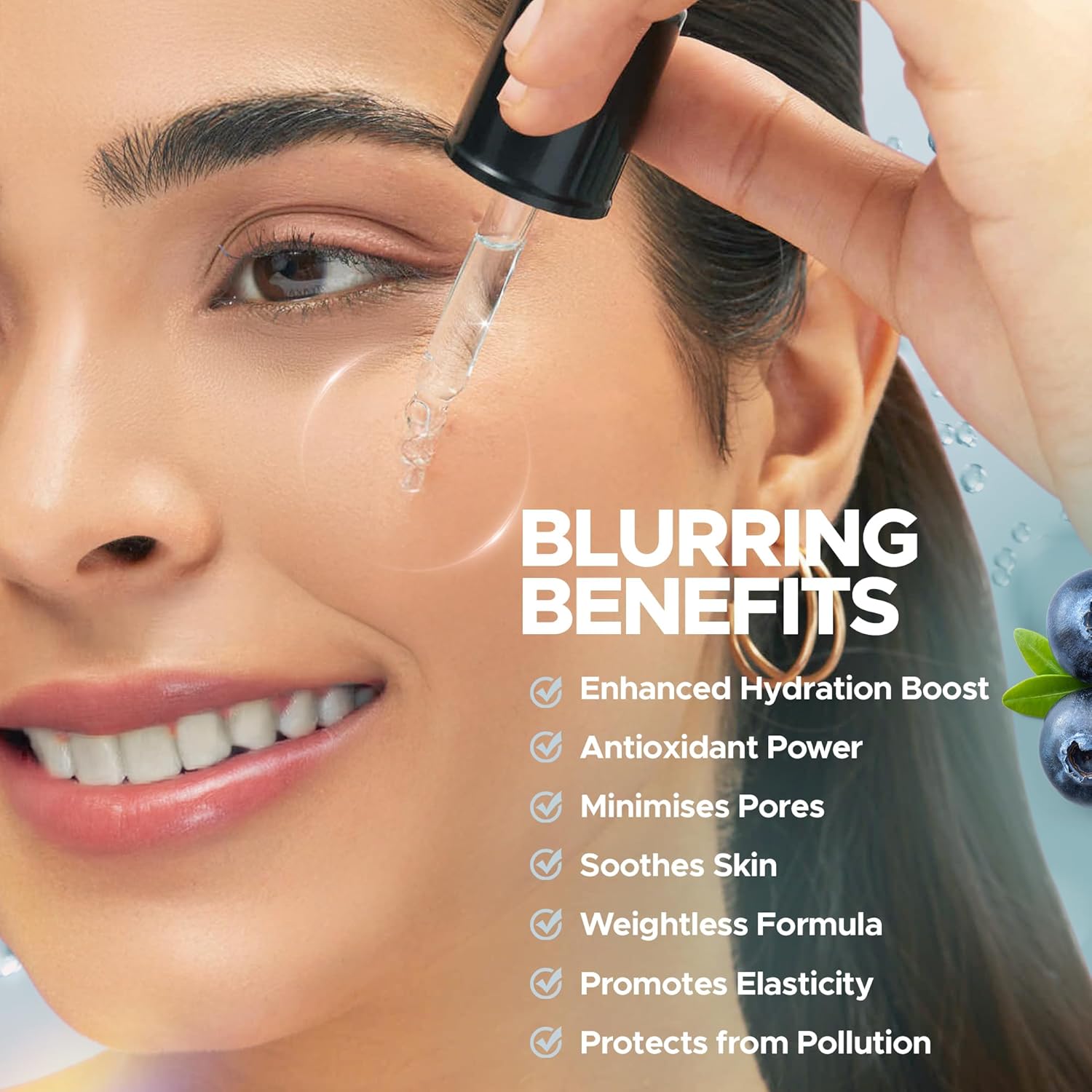 Hilary Rhoda Smooth Blur Primer Serum for face | Pore Minimizer | Niacinamide Infused | Hydrating Makeup Primer | Smooth & Glowing Skin | (Blueberry Shade 02) - 30ml