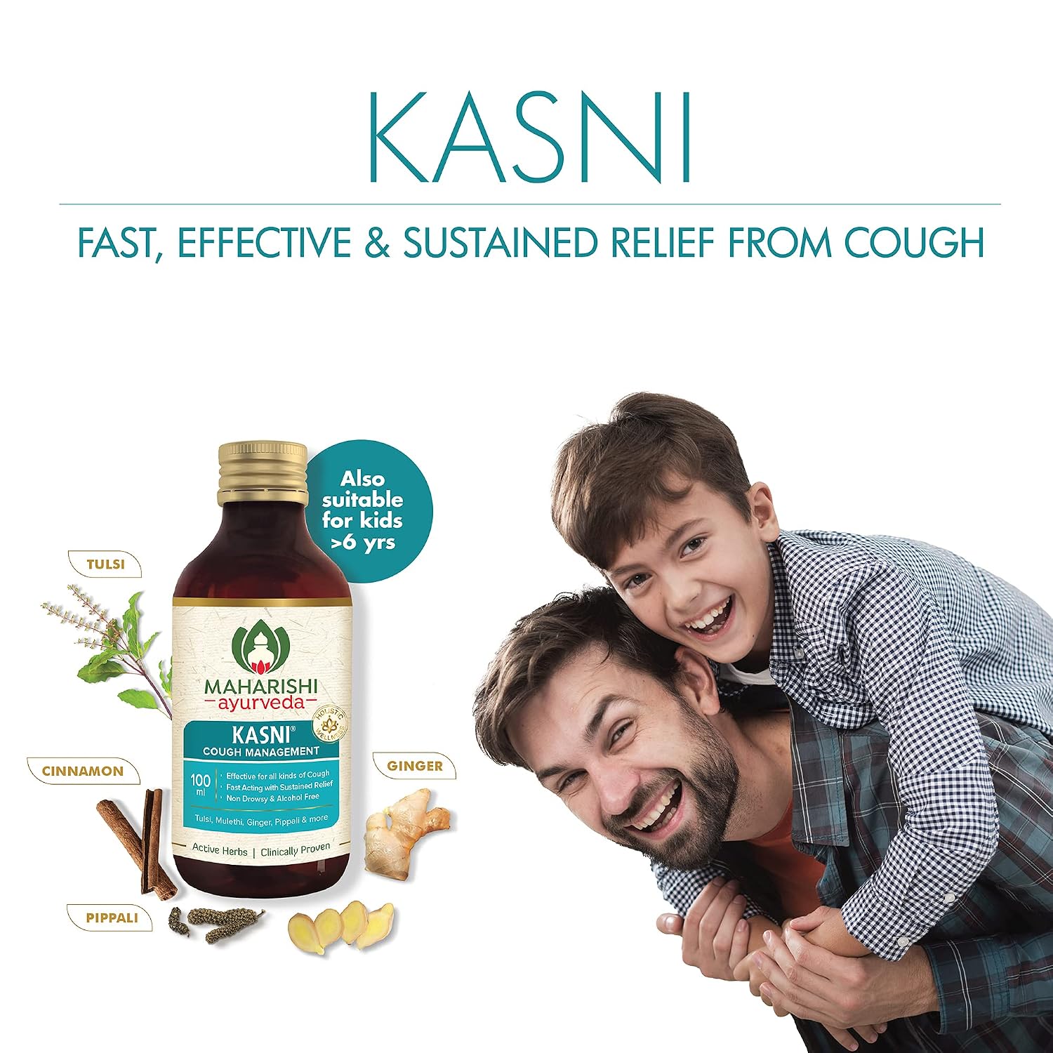 Maharishi Ayurveda Kasni Cough Syrup 100 ml For Kids Dry Cough Chronic Cough , Throat Care