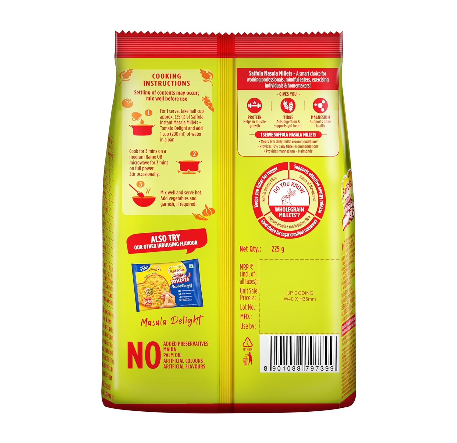 Saffola Masala Millets Tomato Delight| Lower in calories, Rich in Fibre | Yummy Millets for Happy Tummy, 225g