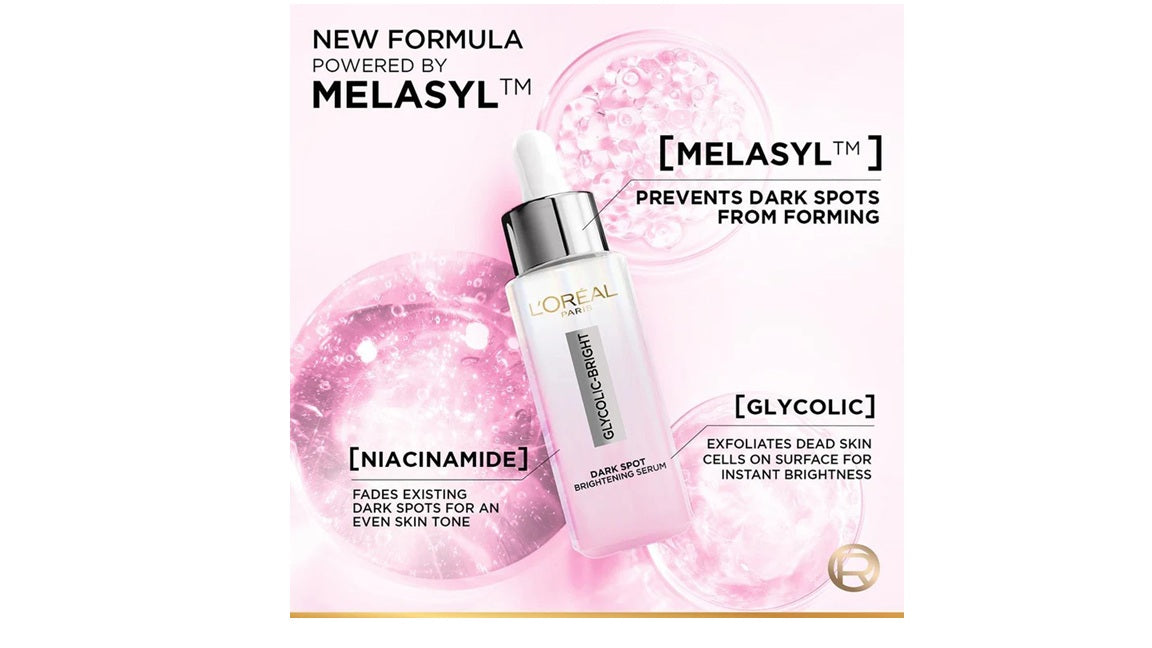 LOreal Paris Glycolic Bright 8% [Melasyl + Niacinamide] Face Serum For Brightening Dark Spots - 15 ml