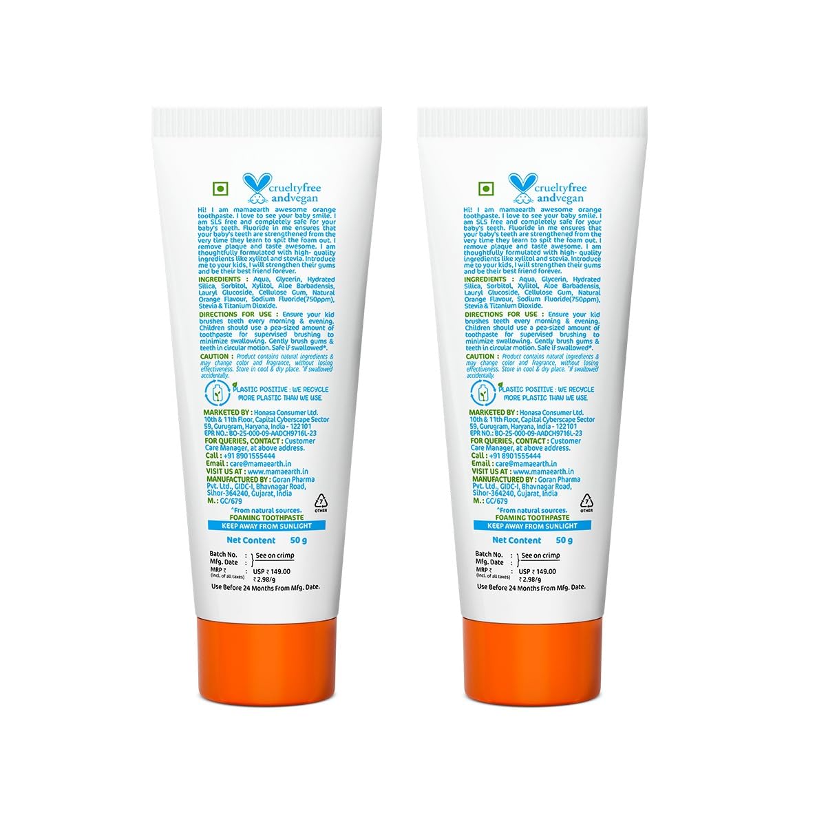 Mamaearth Toothpaste for Kids Awesome Orange 4+ years 50gm (Pack of 2)
