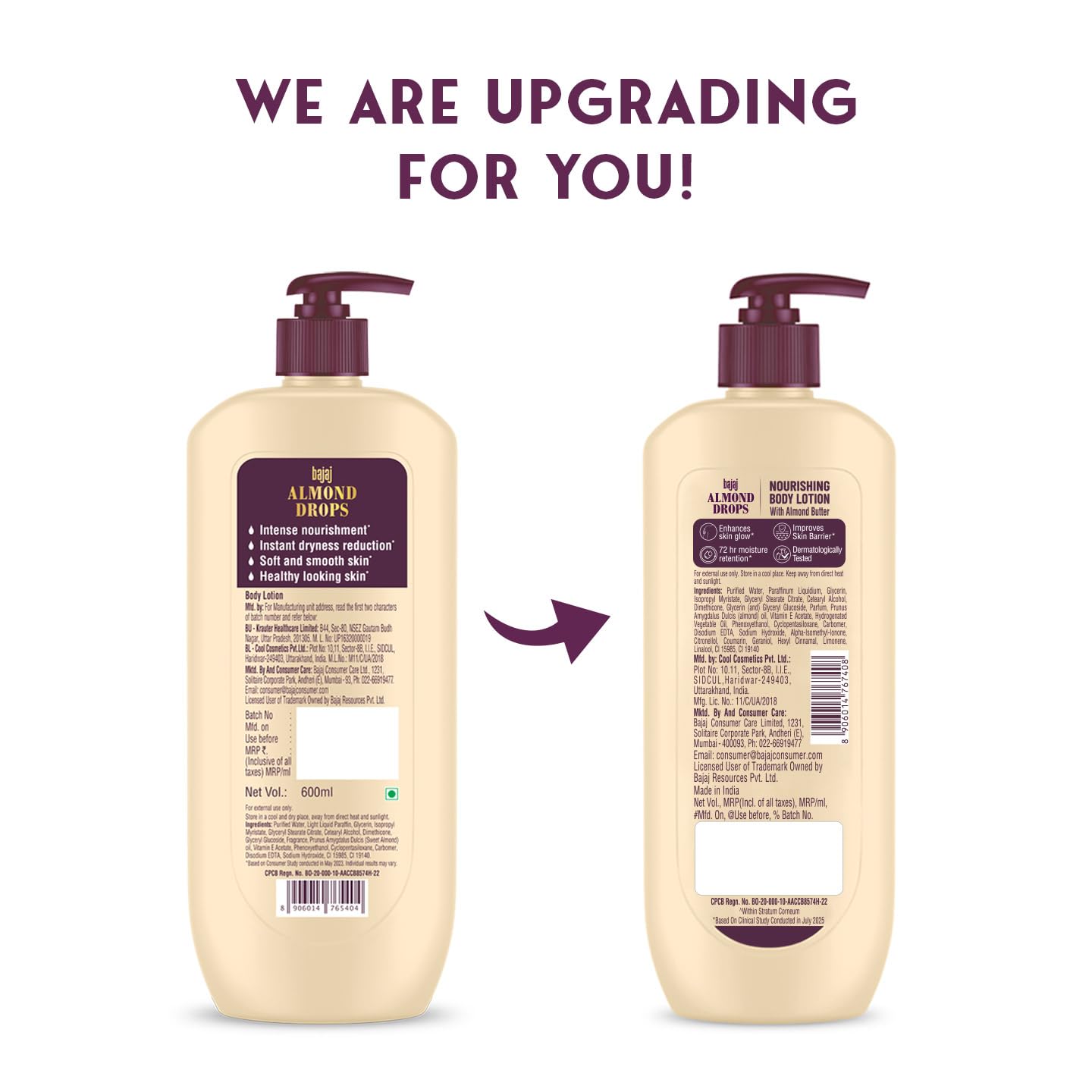 Bajaj Almond Drops Nourishing Body Lotion With Almond Butter | 72 Hr Moisture Retention | Enhances Skin Glow | Improves Skin Barrier | For All Skin Types | 600 ML