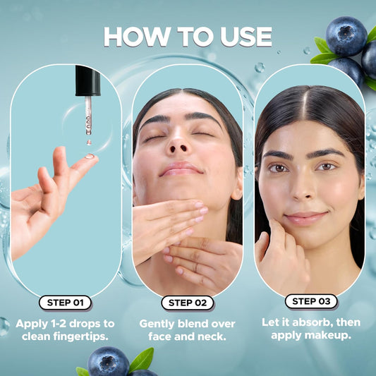 Hilary Rhoda Smooth Blur Primer Serum for face | Pore Minimizer | Niacinamide Infused | Hydrating Makeup Primer | Smooth & Glowing Skin | (Blueberry Shade 02) - 30ml
