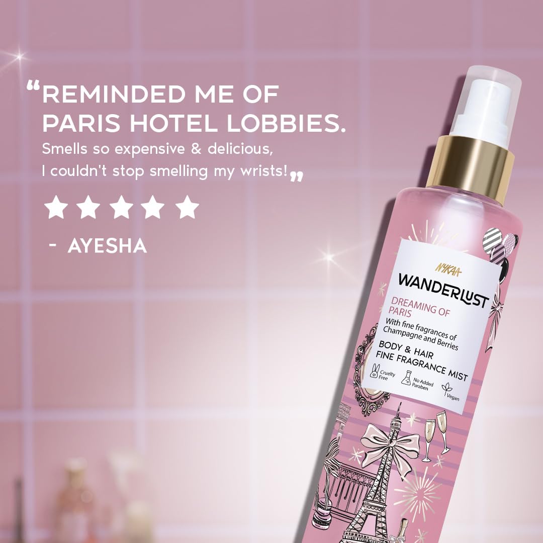 Nykaa Wanderlust Dreaming of Paris Body & Hair Mist, Champagne & Berries Fragrance, Cruelty-Free, Long-Lasting Fine Perfume Spray, 200ml