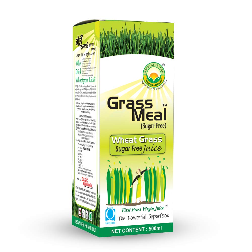 Basic Ayurveda Grass Meal Wheat Grass Juice Sugar Free 500 ml For pH balance, digestion, liver functions