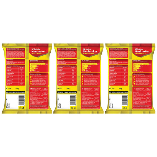 Saffola Mealmaker SOYA Chunks with Supersoft Technology, Tender & Juicy, Pouch 3 x 400gm