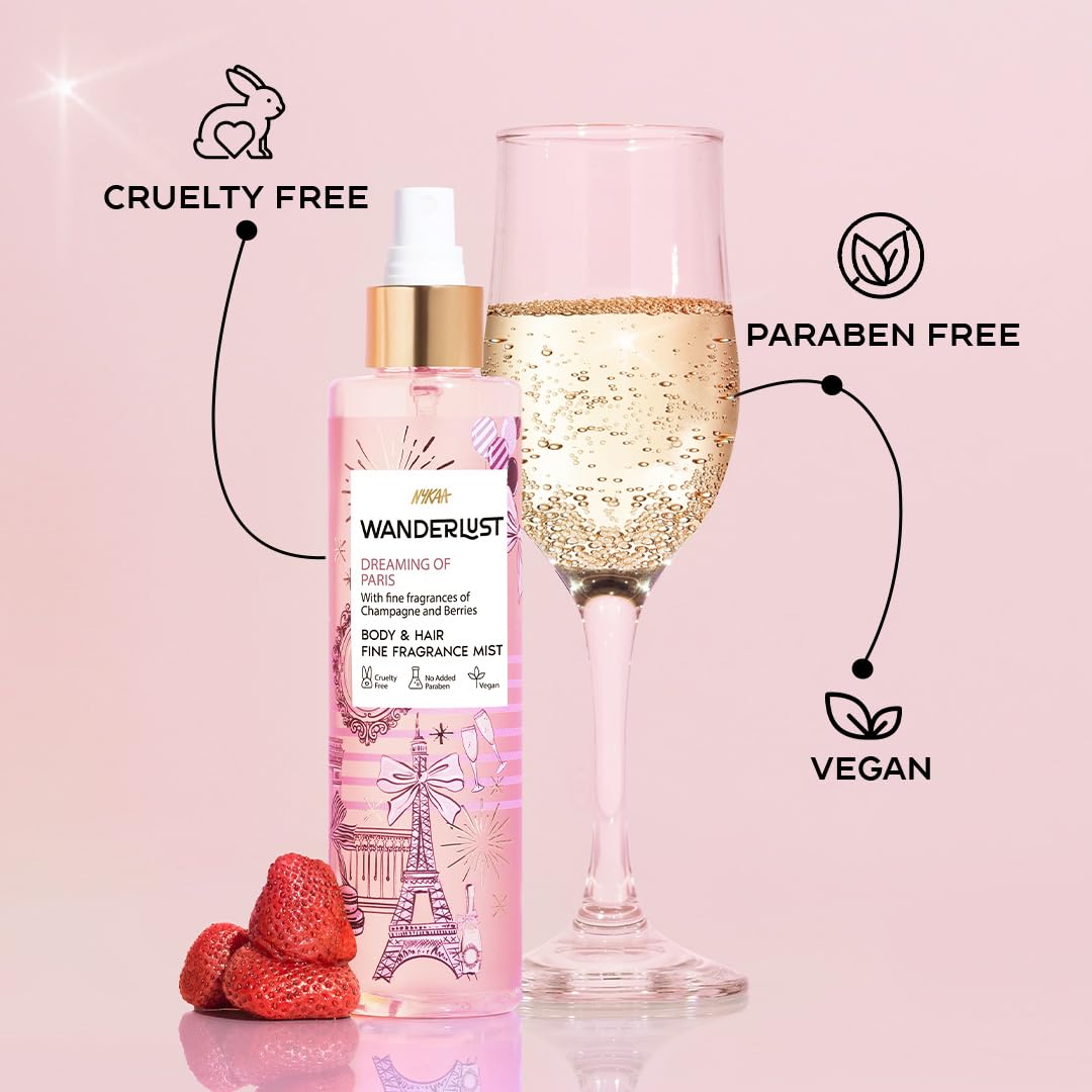 Nykaa Wanderlust Dreaming of Paris Body & Hair Mist, Champagne & Berries Fragrance, Cruelty-Free, Long-Lasting Fine Perfume Spray, 200ml