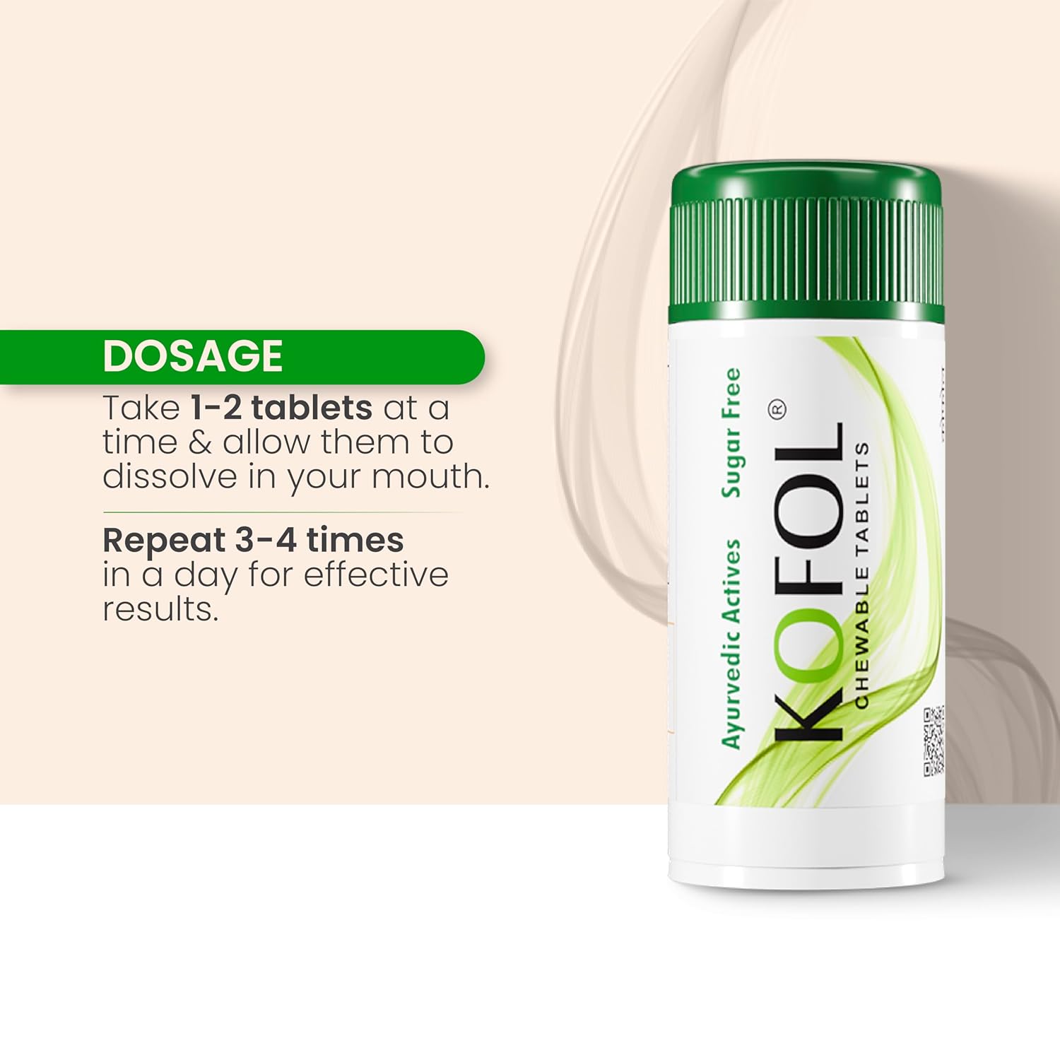 Kofol Chewable Tablets | Ayurvedic Relief for Sore Throat & Dry Cough | Sugar-Free, Easy to Carry, Quick & Effective Throat Care – 90 Tablets (Pack of 5)