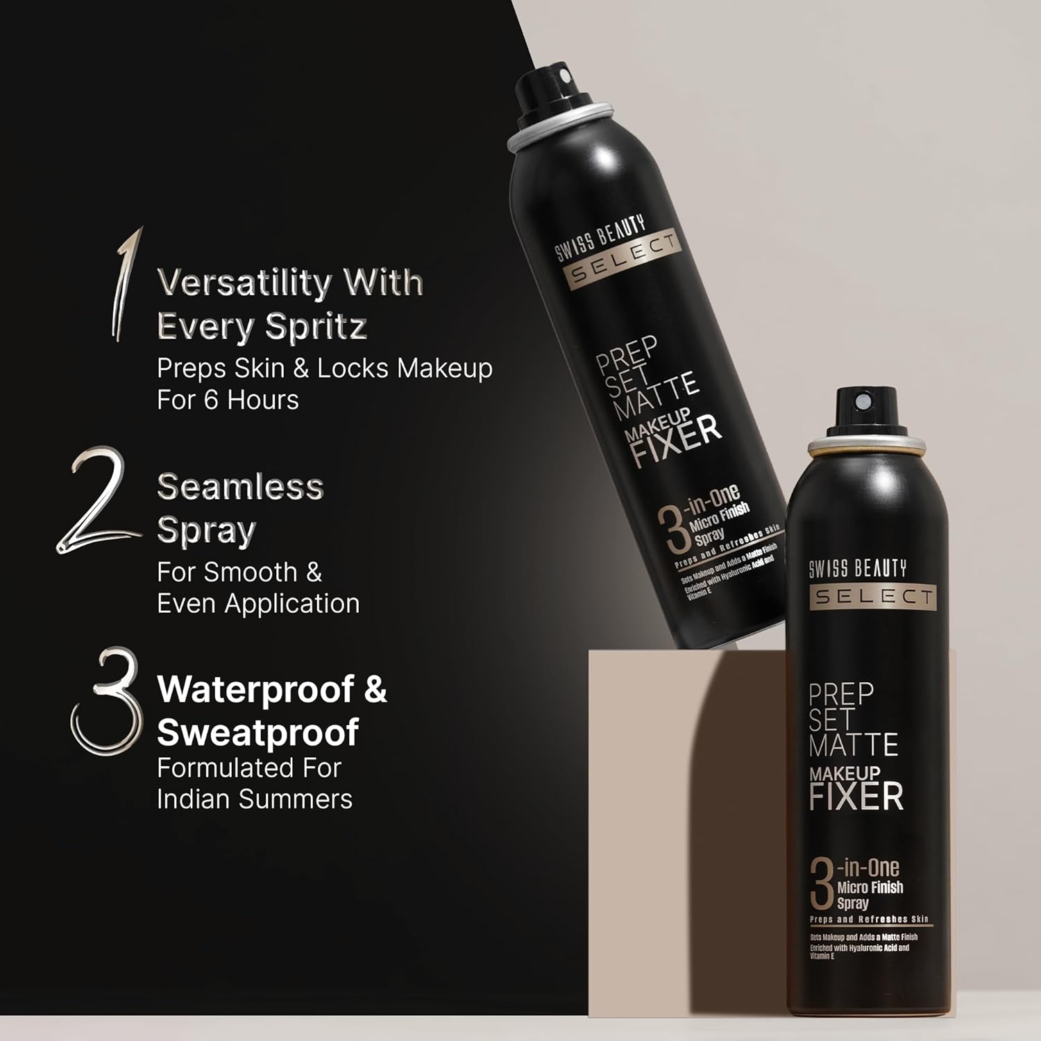 Swiss Beauty Prep Set Matte Makeup Fixer | Natural Matte Finish | With Vitamin E and Hyaluronic Acid | Long Lasting | 3-in-1 micro-fine spray | 120ml