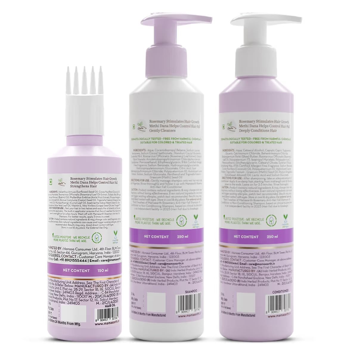 Mamaearth Rosemary Hair Fall Control Kit - 150ml + 250ml + 250ml