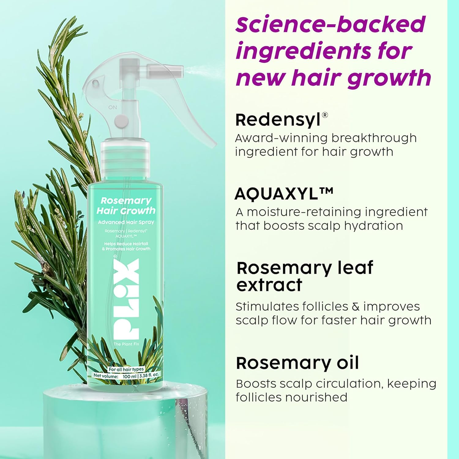 PLIX - THE PLANT FIX Rosemary Advanced Spray for Fuller, Thicker Hair, Redensyl® & Rosemary Extract, Easy to Use, Mess-free, Stimulates Hair Follicles & Promotes Hair Growth, For All Hair Types, 100ml