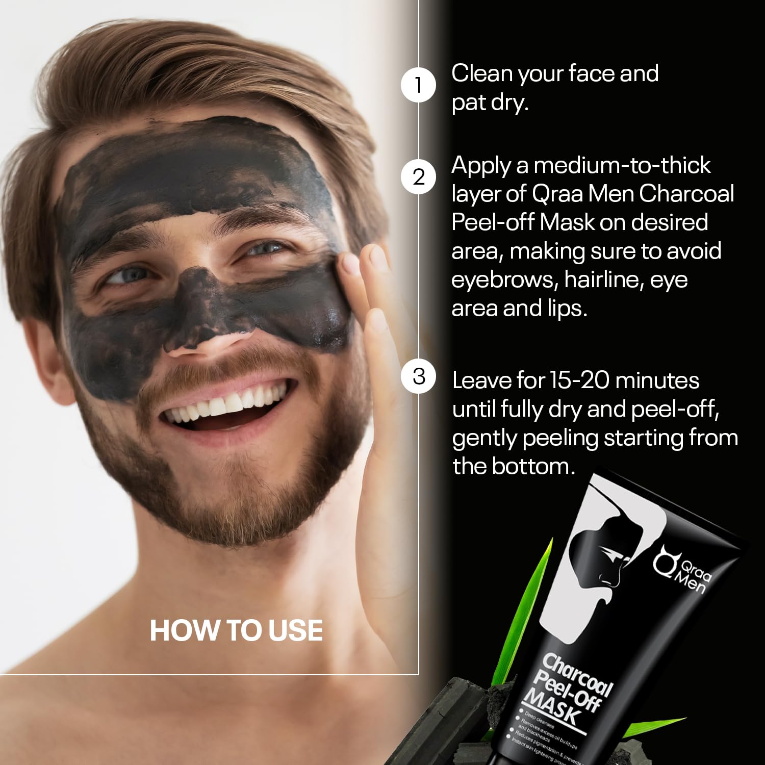 Qraa Men Activated Charcoal Peel Off Mask for Men| Deep Cleansing | Blackheads Removal | Dead Skin Removal | 100gm