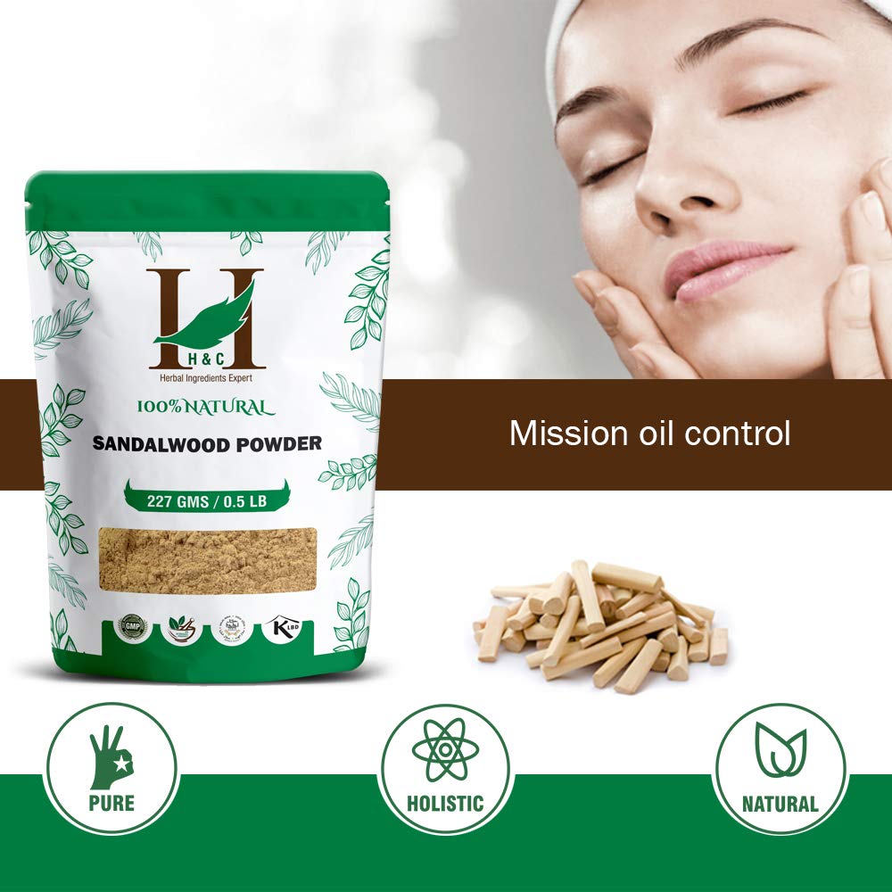 H&C Herbal Ingredients Expert 100% Natural Sandalwood/Chandan Powder For Face Pack (227g)