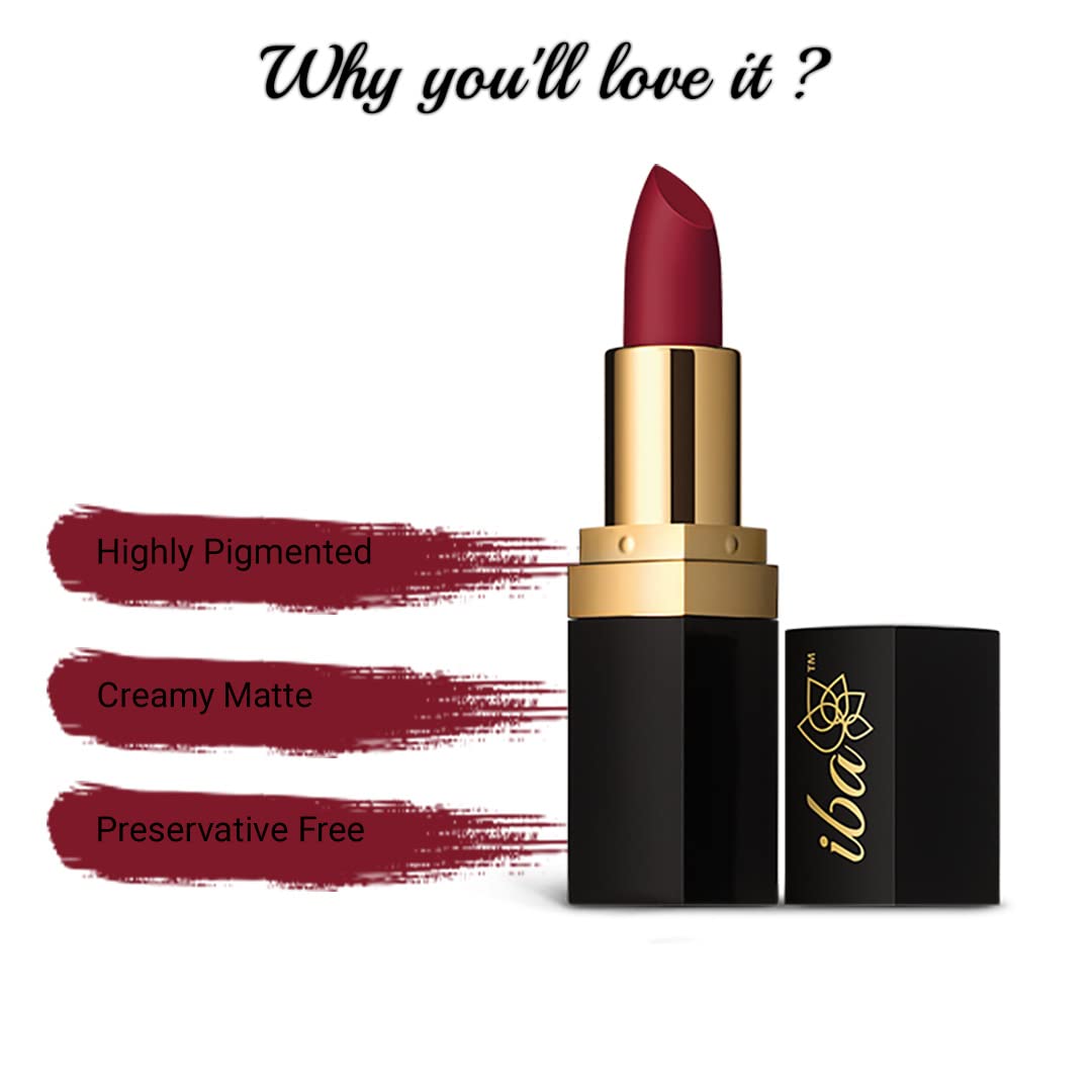 Iba Long Stay Matte Lipstick for Women- M08 Burgundy Red, 4g