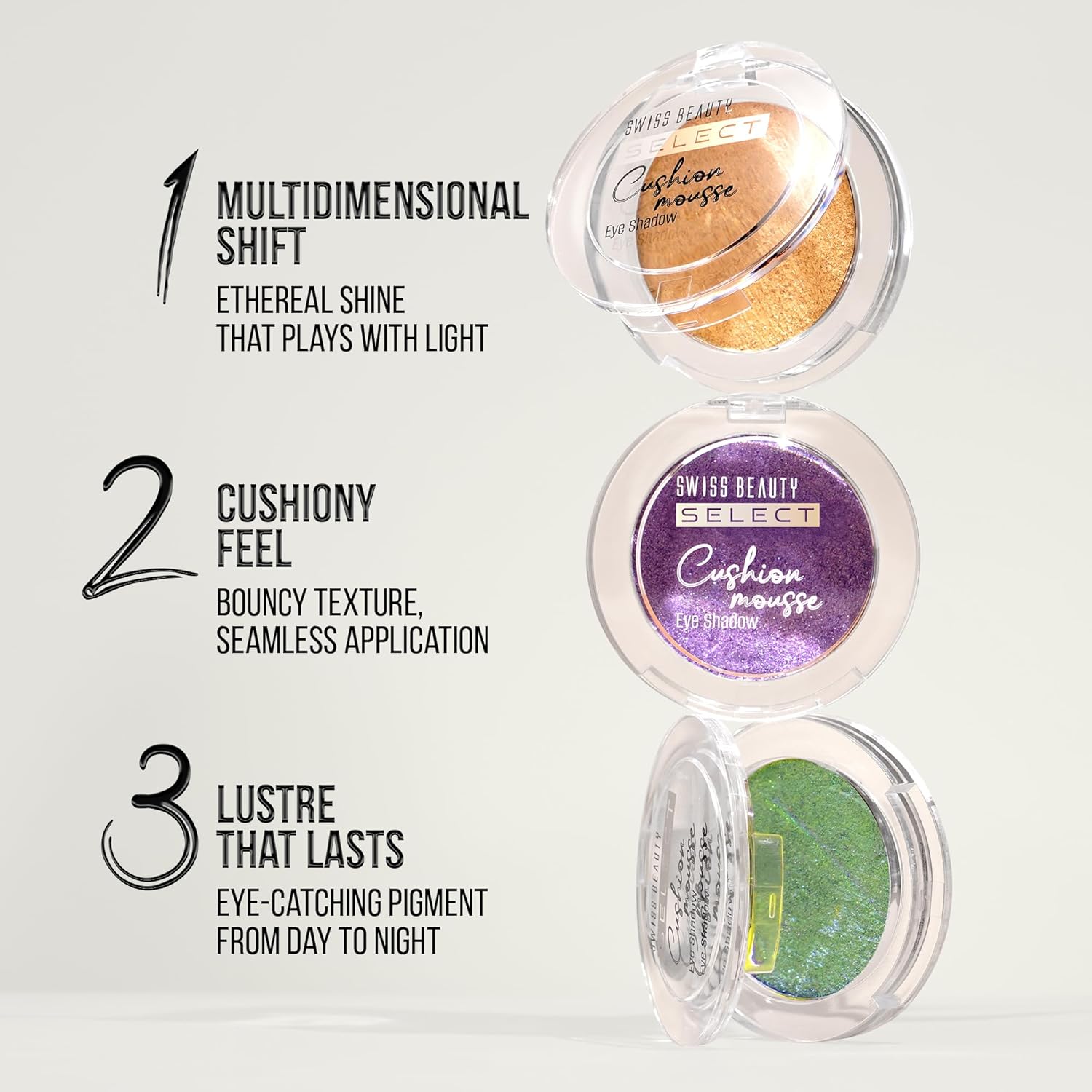 Swiss Beauty Select Cushion Mousse Eyeshadow | Highly Pigmented & Blendable Formula | Long-Lasting Eye Makeup with Vitamin E | Lightweight & Shimmer Finish | Shade- 2. Solar Flare, 2g