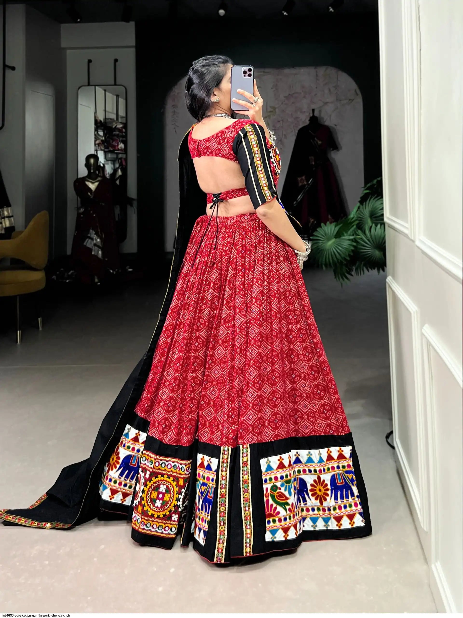 LNB1693 PURE COTTON GAMTHI WORK LEHENGA CHOLI